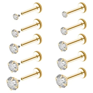 18g/ 16g Surgical Steel Internally Threaded Labret 2mm 3mm 4mm 5mm 6mm CZ Stu... - Picture 1 of 5