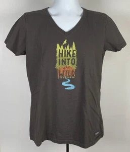 Life is Good Hike Into the Wild T-shirt frantoio scollo a V donna grigio medio - Foto 1 di 5