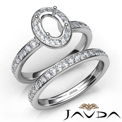 Oval Halo Diamond Semi Mount Engagement Ring Women's Wedding Bridal Sets 0.95Ctw - Image 1 of 4