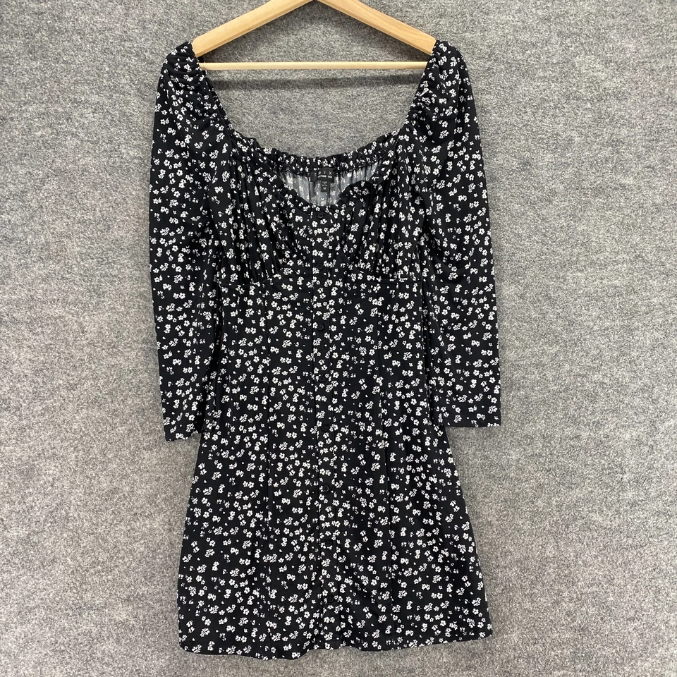 Vestido Trixxi Mujer M Mediano Negro Floral Funda Corto Botón Manga Larga Cuello en V Foto 1 de 4