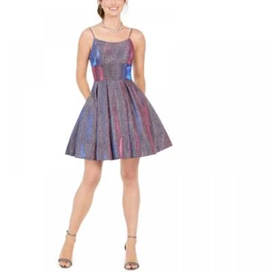 Betsy & Adam Women Fit & Flare Short Dress Sleeveless Glitter Solid A2895 - Picture 1 of 20