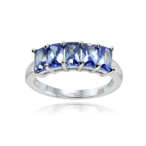 5x3mm Octagon-Cut Simulated Tanzanite Sterling Silver Five Stone Ring, Size 6 - Picture 1 of 3