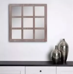 Stonebriar 23.5" MDF Square Rustic 9 Panel Window Pane PAINTABLE Wall Mirror - Picture 1 of 5