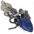 Lapis Lazuli Blue Topaz 925 Silver Plated Gemstone Pendant 3.6" Gifts Jewelry Gw