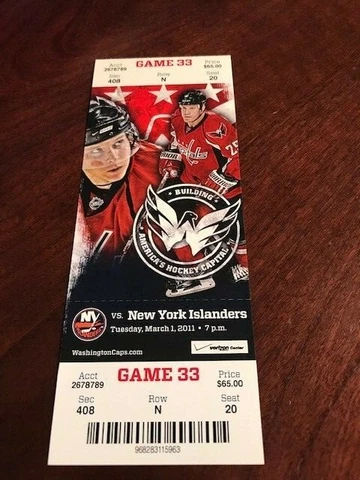 WASHINGTON CAPITALS FULL TICKET 03/01/2011 ALEXANDER OVECHKIN 300 CAREER ASSIST Cover