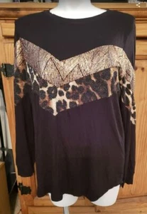 Celeste  Leopard Metallic Print  Color Block Top 2X - Picture 1 of 4