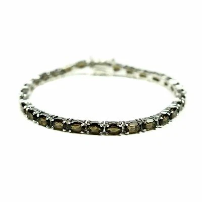 Brazalete de tenis de plata de ley 925 con piedras preciosas de cuarzo ahumado natural ovalado de 6x4 mm Foto 1 de 4