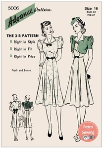 1930's Cute Tea Dress and Bolero Sewing Pattern - Bust 34 - Picture 1 of 2