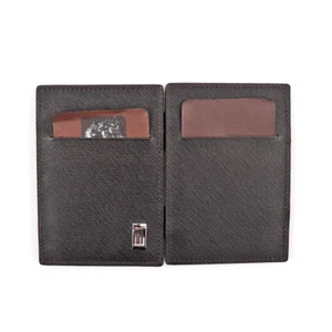 NIB DUNHILL Brown Cross-Grained Genuine Leather Compact Strap Bi-Fold Wallet - Picture 1 of 4