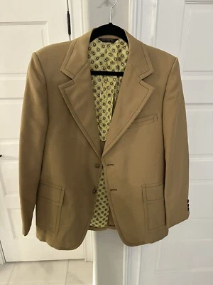 VTG Cricketeer Blazer Mens 42 Gold Camel Suit Jacket Coat VINTAGE 60s Wool Poly - Image 1 of 4