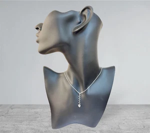 collana donna argento 925 rodiato anallergico pendenti barretta zircone bianco - Foto 1 di 4