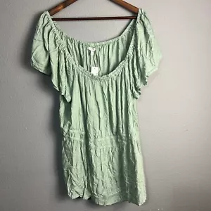 Maurices Off Shoulder Top Green Striped Textured Short Sleeve Blouse Plus Sz 3X - Picture 1 of 9