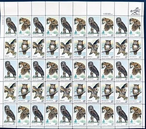 SoCo Stamps US Scott #1760-1763 American Owls Full Sheet 15¢ MNH - Picture 1 of 2