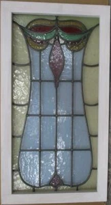 MIDSIZE OLD ENGLISH LEADED STAINED GLASS WINDOW Pretty Abstract 18" x 33.25" - Picture 1 of 3