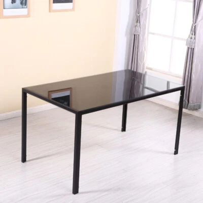 ONLINE-BUYINGUK Rectangle Tempered Glass Top Dining Table Metal Leg Kitchen Dinner Furniture