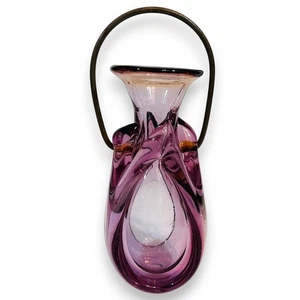 Chet Cole Amethyst Hanging Vase Signed Vintage Hand Blown Glass - Picture 1 of 11