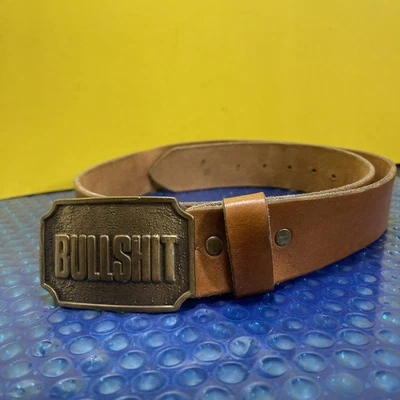 Vintage Solid Brass BULLSHIT Belt Buckle 38 Inch Leather Belt 2 Inches Wide - Image 1 of 4