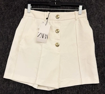 Pantalones Cortos Para Mujer Zara Talla Med Cierre de Botones Mezcla de Algodón Cinturón Lazos Bolsillos Nuevos con Etiquetas Foto 1 de 4