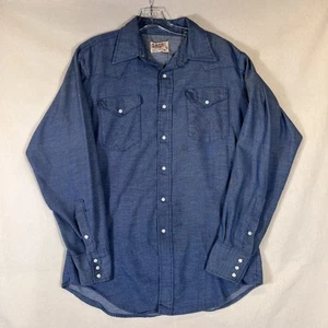 Vintage 60s Wrangler Sanforized Shirt Mens Blue 16 35 LT Pearl Snap Cowboy Western - Bild 1 von 24