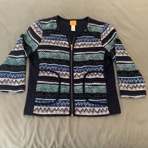 Ruby Rd Sweater Womens 10 Zip Up Geometric Pattern Pockets Jacket - Bild 1 von 7