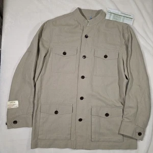 ORVIS Khaki Linen Mandarin Collar Chore Hunting Barn Coat Mens Jacket Med NWT - Picture 1 of 10