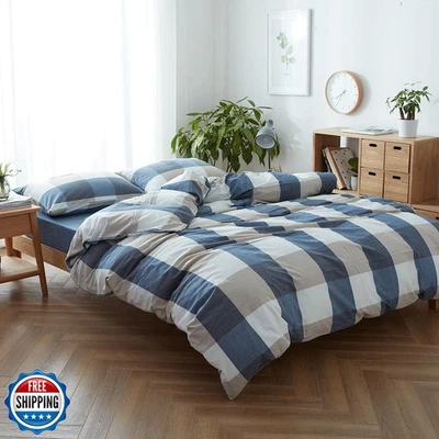 FACE TWO FACE Bedding Duvet Cover Set100% Washed Cotton Duvet Cover Linen Lik - Image 1 of 4