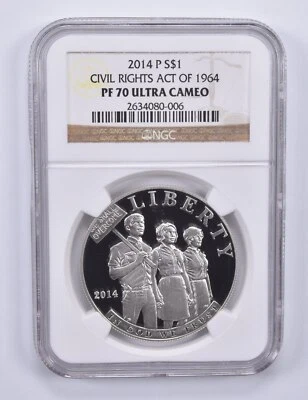 2014-P Civil Rights Act Commemorative Dollar PF70 UCAM NGC Brown Label - Image 1 of 4