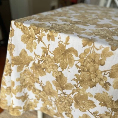 Williams-Sonoma Italy Sauvignon Grapes Linen Blend Tablecloth 71x96 Toile Gold - Image 1 of 4