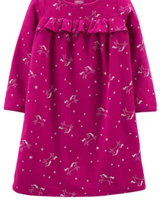 NWT 12 14 carters unicorns long nightgown pajamas horses christmas winter fleece - Picture 1 of 8