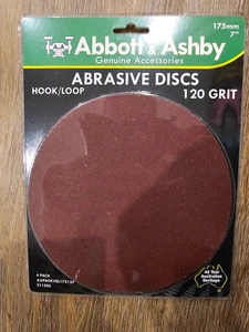 175mm Abbott & Ashby 120 GRIT Abrasive Disc Aluminium Oxide Hook/Loop Pack of 4 - Picture 1 of 3