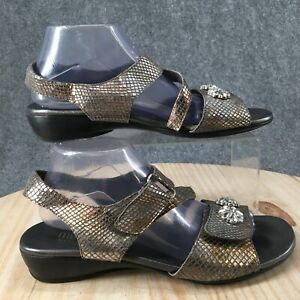 Munro American Sandals Womens 10 W Slingback Strappy Silver Leather Snakeskin