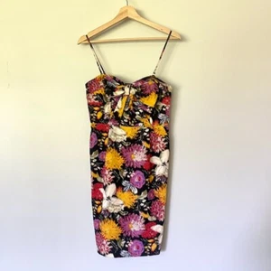 Moulinette Soeurs Dress Size 2 Floral Mini Strapless Bow Black Anthropologie - Picture 1 of 13