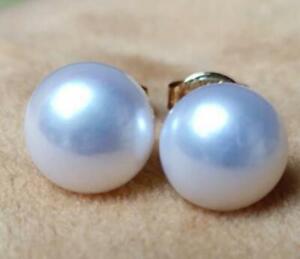 Wholesale AAA+ real natural 8-9mm white South Sea Pearl Earring 14K Gold Stud 