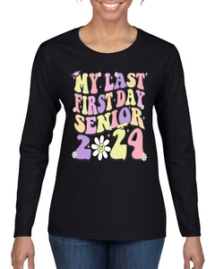 Camiseta My Last First Day Groovy Letters Graduación Gorra Mujeres Mangas Largas - Imagen 1 de 7