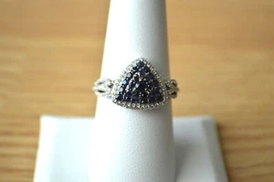 1.29ct Kanchanaburi Blue Sapphire / Zircon Ring Platinum over Fine Silver Size 8 - Picture 1 of 15