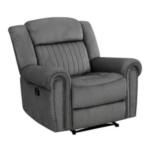 Homelegance Manual Recliner Nailhead Trim Textured Microfiber Charcoal Gray - Picture 1 of 8