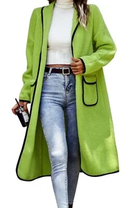 Abrigo de mujer de piel sintética polar manga larga chaqueta de solapa frontal abierta con bolsillo 2XL - Imagen 1 de 12