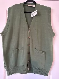 Vtg 1980s Haband Men’s Size Lg Acrylic Knit Olive Grn sweater vest Button Up NWT - Picture 1 of 12