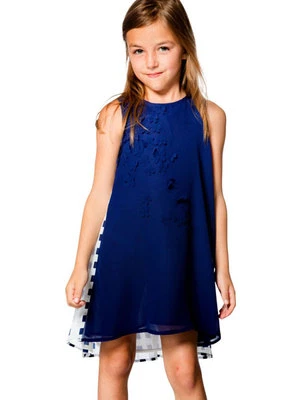 Vestido de Fiesta Deux Par Deux Nuevo con Etiquetas Sin Mangas Azul Marino Gasa Plisado Tallas 4, 5 Foto 1 de 4