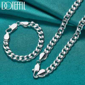 DOTEFFIL 2pz Argento Sterling 925 10mm Catena Laterale Collana Bracciale Set Gioielli - Foto 1 di 6