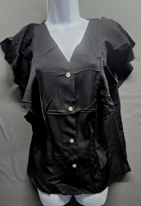 Prettygarden Blouse for Women Dressy Ruffle Cap Small Black - Picture 1 of 8