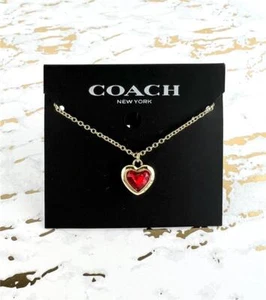 New Coach Red Heart Pendant Gold Necklace - Picture 1 of 1