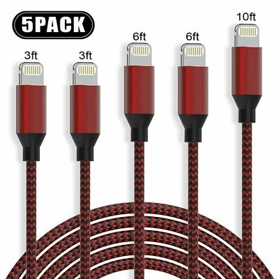 5 Pack Charging Cable Heavy Duty For iPhone iPad  Plus Charger Charging Cord  - Image 1 of 4