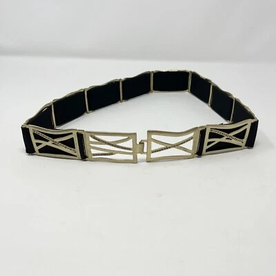 VTG 90s Chicos Womens Belt Stretch Black Rectangle Gold Tone Metal BOHO One Size - Image 1 of 4
