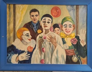 Vintage Clowns Mime OIL PAINTING - Signed, Framed - 27.5" X 21.5" Mesmerizing - Picture 1 of 22