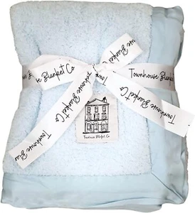 Blue Baby Fine Chenille Soft Blanket with Satin Trim (74cm x 89cm) - Picture 1 of 7