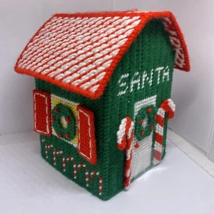 Handmade Plastic Canvas Tissue Box Cover. Holidays 7” Vintage - Picture 1 of 3
