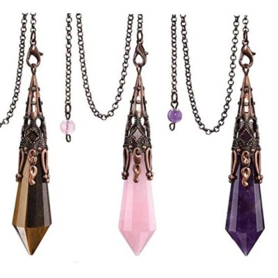 Colgante péndulo de piedra de cuarzo de cristal natural de 12 caras Reiki adivinación curativa Foto 1 de 3