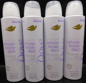 4 Pk Dove Cooling Whole Body Deo Coconut & Vanilla 4oz Ea New & Unused - Picture 1 of 9