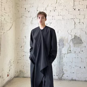 Runway Men Pullover Fashion Punk Cape Design Asymmetrical Shirt Long Sleeve Tops - Picture 1 of 25